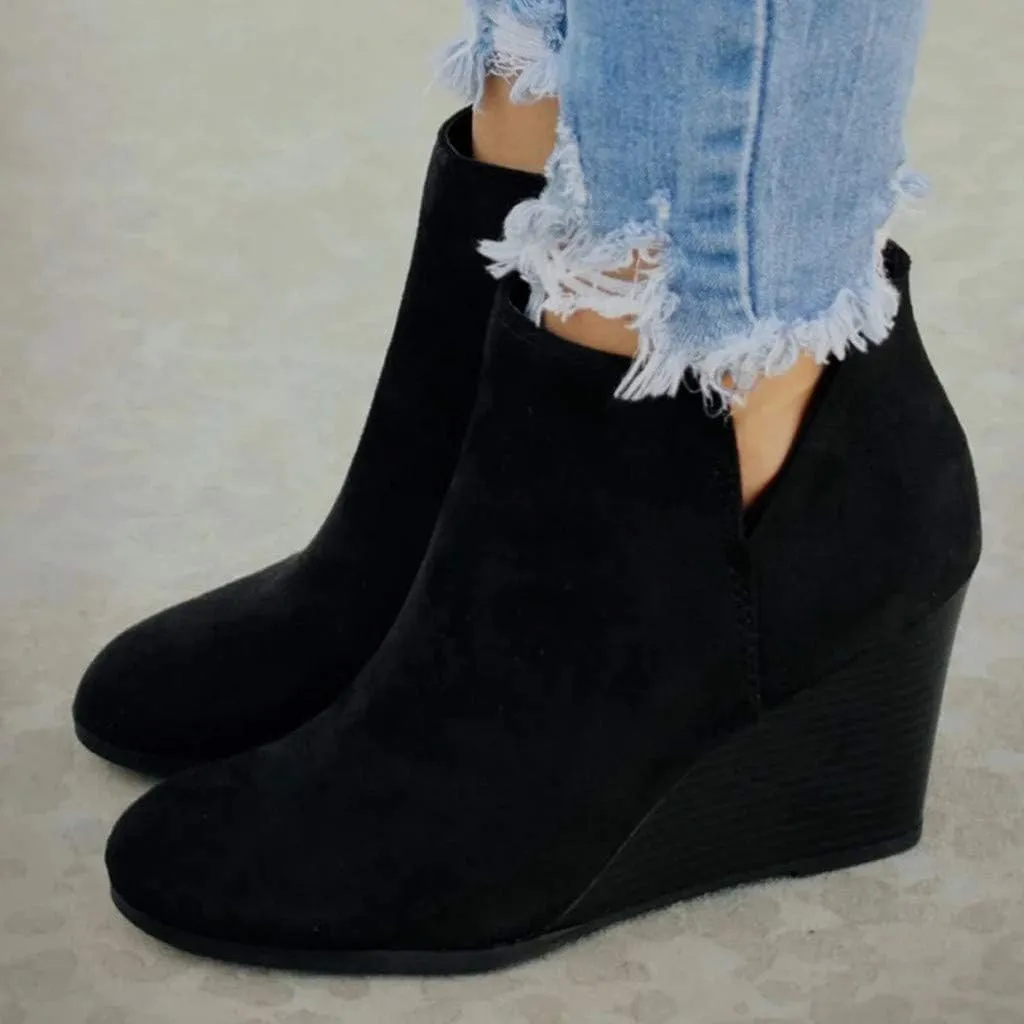 Hbeylia Platform Boots For Women Fashion Suede Wedge Chunky High Heel Ankle Booties Ladies Pump Dress Boots Short Boots Winter Shoes For Christmas Wedding Party