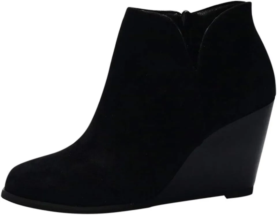 Hbeylia Platform Boots For Women Fashion Suede Wedge Chunky High Heel Ankle Booties Ladies Pump Dress Boots Short Boots Winter Shoes For Christmas Wedding Party