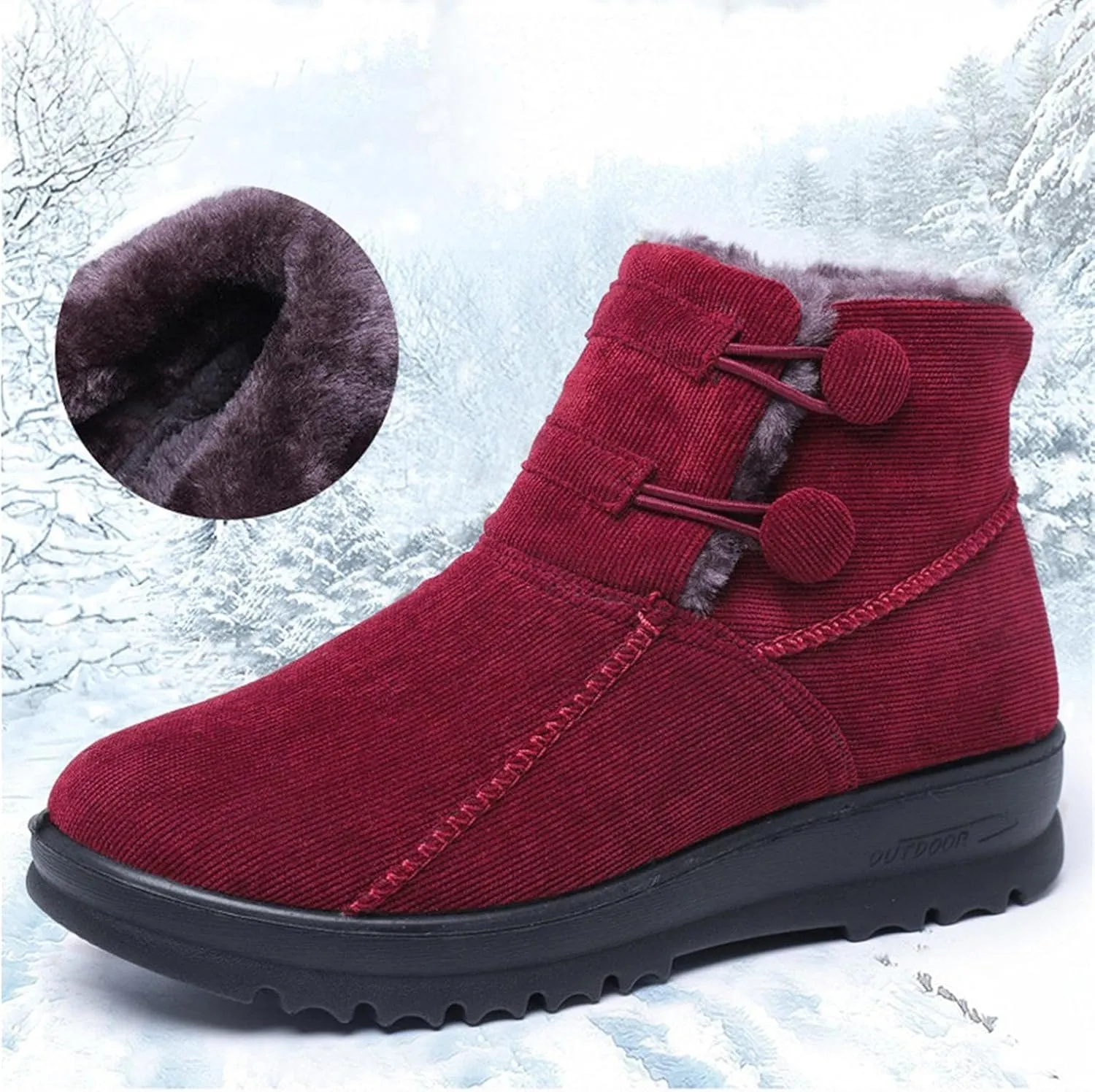 Hbeylia Platform Wedge Winter Snow Boots For Women Fashion Casual Fleece Lining Thermal Chunky Mid Heels Ankle Booties Breathable Cotton Plush Fur Lined Warm Non Slip Winter Short Boots For Walking