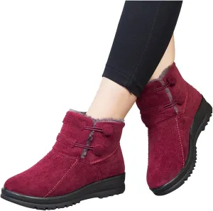 Hbeylia Platform Wedge Winter Snow Boots For Women Fashion Casual Fleece Lining Thermal Chunky Mid Heels Ankle Booties Breathable Cotton Plush Fur Lined Warm Non Slip Winter Short Boots For Walking