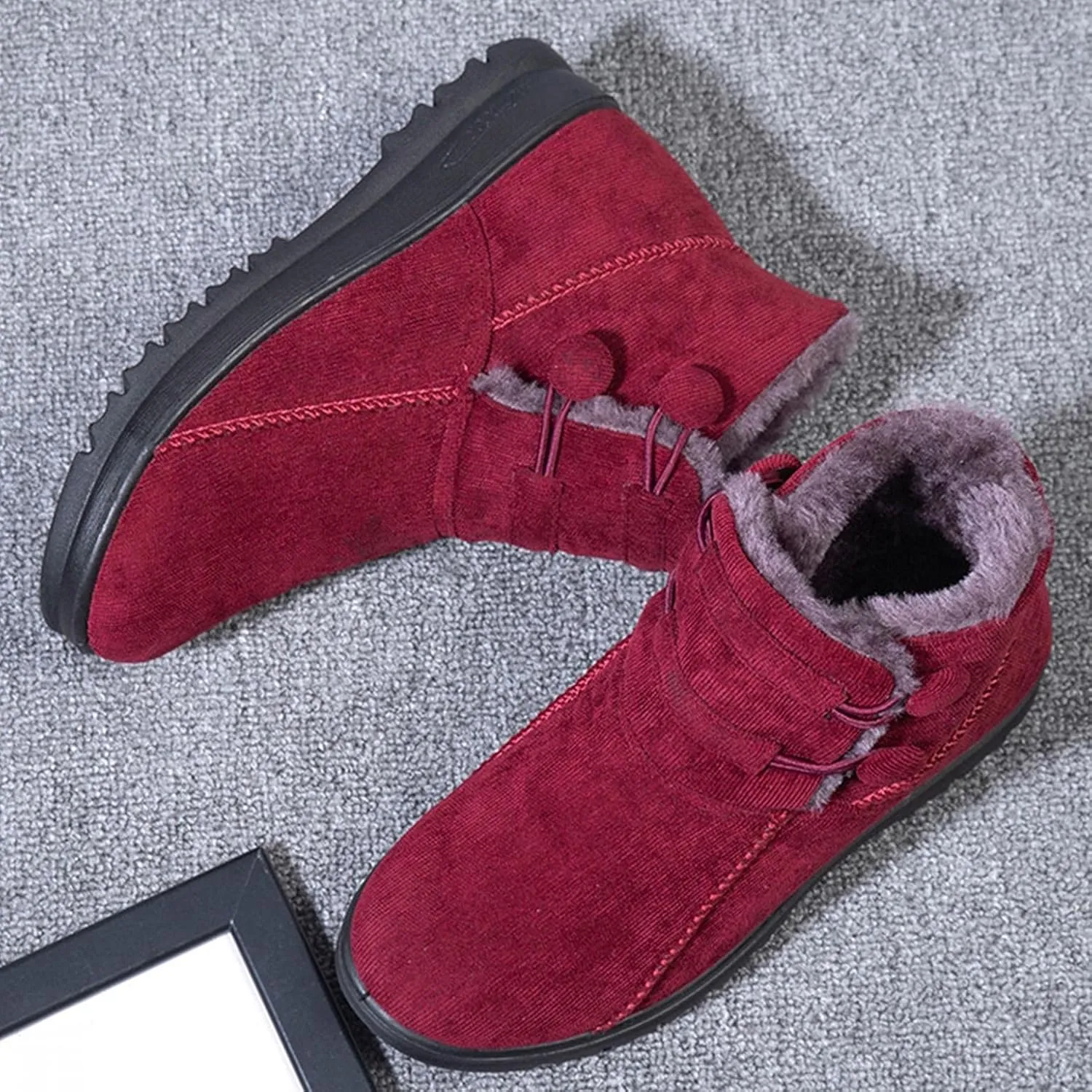 Hbeylia Platform Wedge Winter Snow Boots For Women Fashion Casual Fleece Lining Thermal Chunky Mid Heels Ankle Booties Breathable Cotton Plush Fur Lined Warm Non Slip Winter Short Boots For Walking
