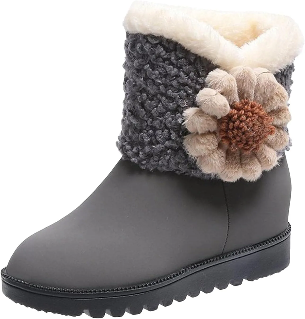 Hbeylia Platform Winter Snow Boots For Women Girls Flower Knit Fashion Plush Fur Lined Warm Suede Wedge Low Heels Ankle Booties Thermal Fleece Lining Non Slip Dress Short Mid Calf Boots Winter Shoes