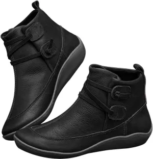 Hbeylia waterproof ankle booties for women men fashion casual leather round toe low heels winter snow boots comfortable non skid slip on flats fashion sneakers mid calf work combat short boots