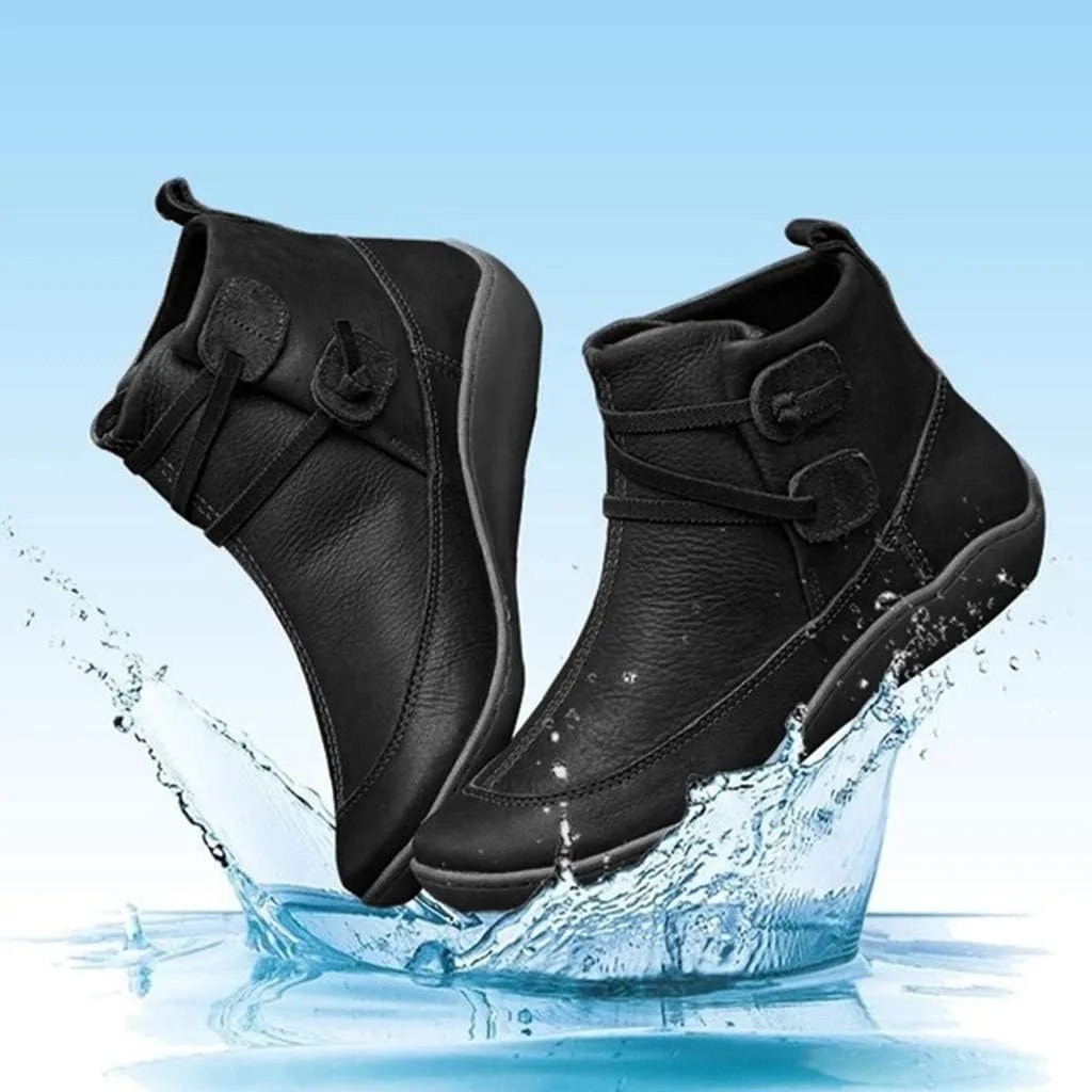 Hbeylia waterproof ankle booties for women men fashion casual leather round toe low heels winter snow boots comfortable non skid slip on flats fashion sneakers mid calf work combat short boots