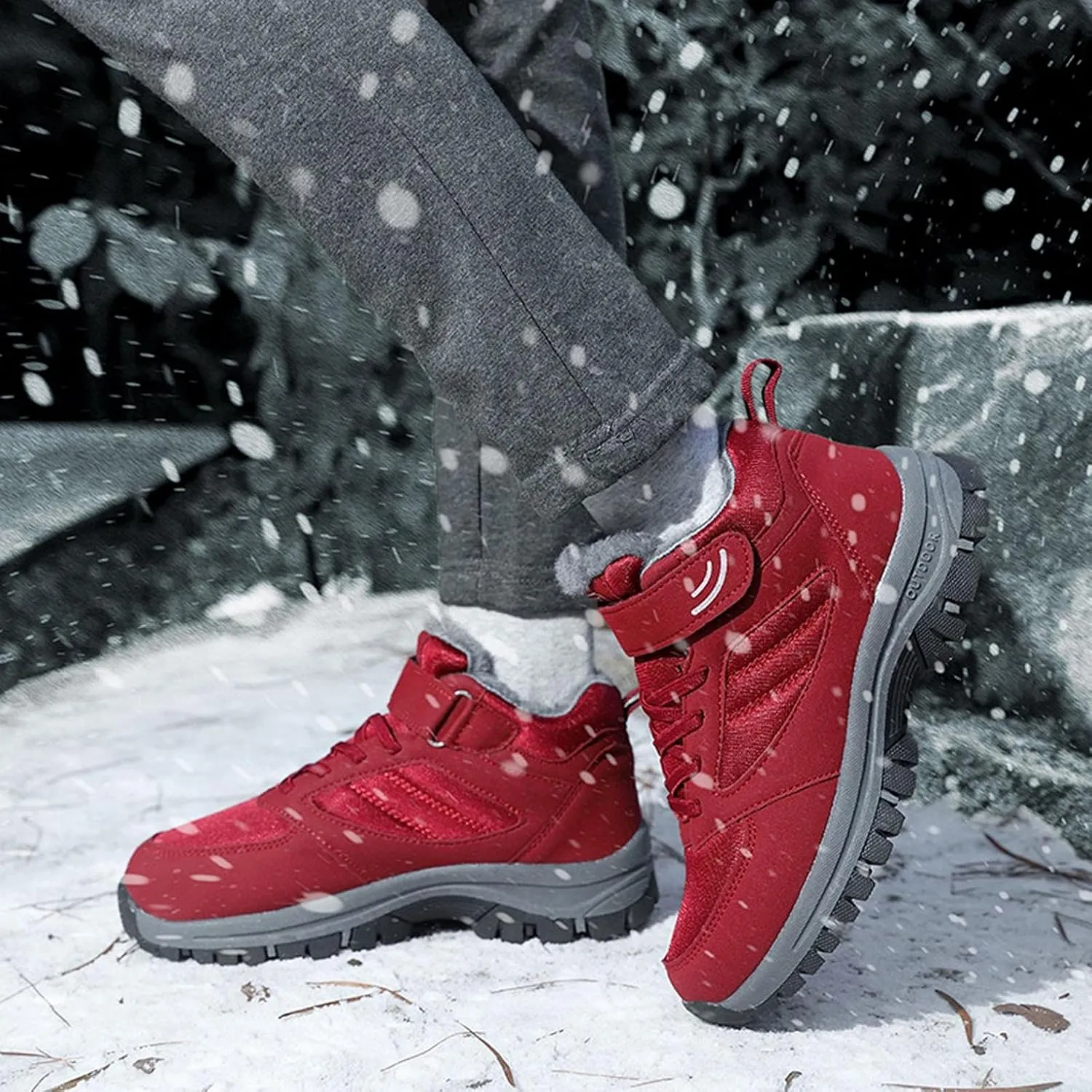 Hbeylia Winter Snow Boots For Women Men Couples Waterproof Faux Fur Lined Warm Lace Up Slip On Fashion Sneakers Walking Shoes Thermal Fleece Lining Lightweight Athletic Short Boots For Ski Hiking