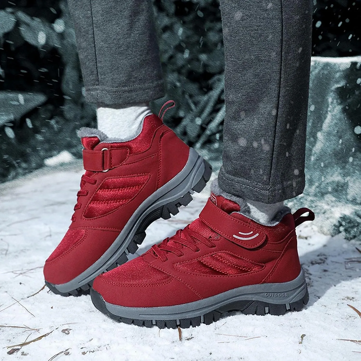Hbeylia Winter Snow Boots For Women Men Couples Waterproof Faux Fur Lined Warm Lace Up Slip On Fashion Sneakers Walking Shoes Thermal Fleece Lining Lightweight Athletic Short Boots For Ski Hiking