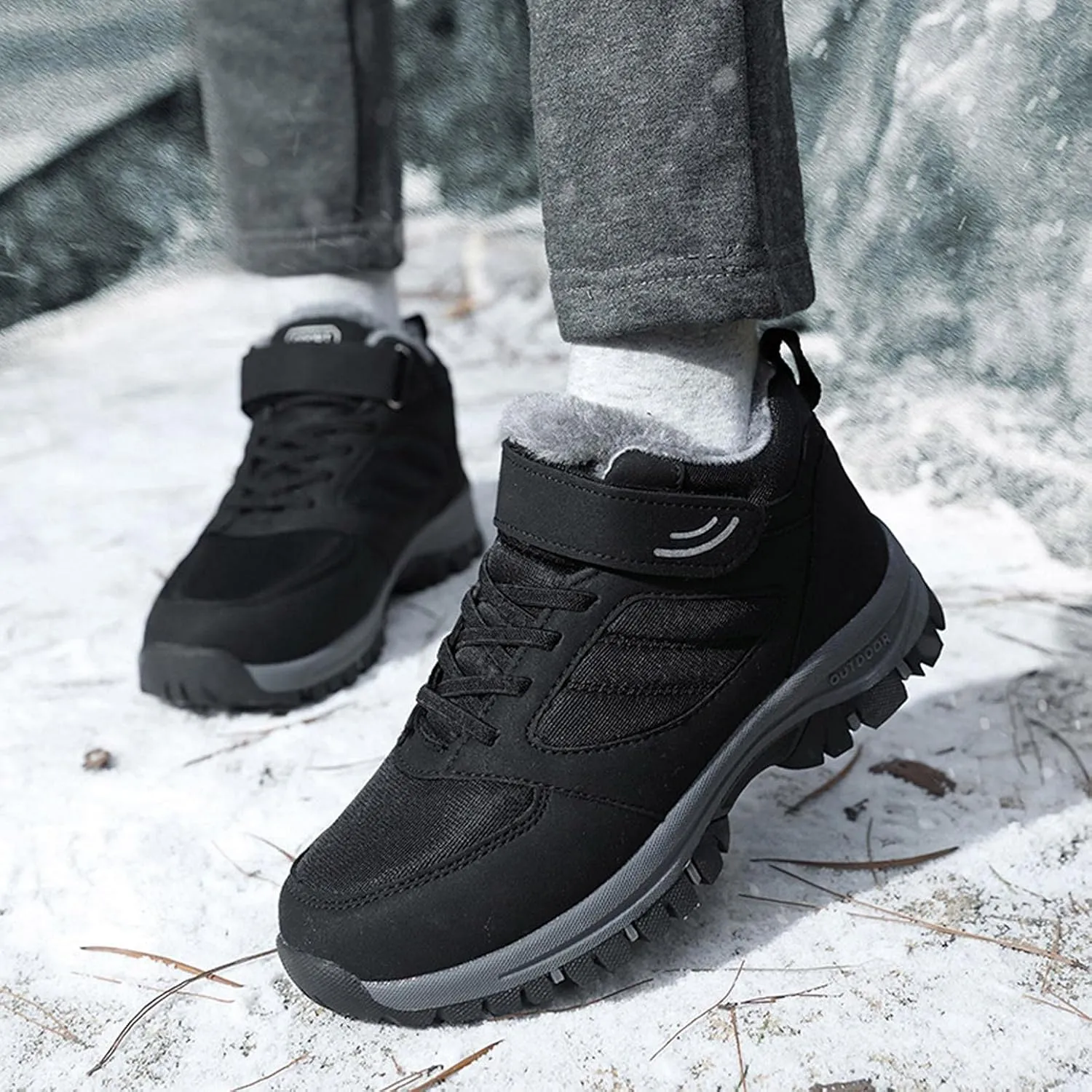 Hbeylia Winter Snow Boots For Women Men Couples Waterproof Faux Fur Lined Warm Lace Up Slip On Fashion Sneakers Walking Shoes Thermal Fleece Lining Lightweight Athletic Short Boots For Ski Hiking