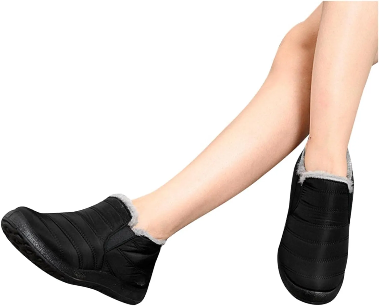 Hbeylia Winter Snow Boots Walking Shoes For Women Lightweight Waterproof Thermal Plush Fur Lined Slip On Flats Ankle Booties Soft Comfort Fleece Lining Warm Non Slip Walking Short Boots For Work Sport