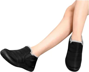 Hbeylia Winter Snow Boots Walking Shoes For Women Lightweight Waterproof Thermal Plush Fur Lined Slip On Flats Ankle Booties Soft Comfort Fleece Lining Warm Non Slip Walking Short Boots For Work Sport