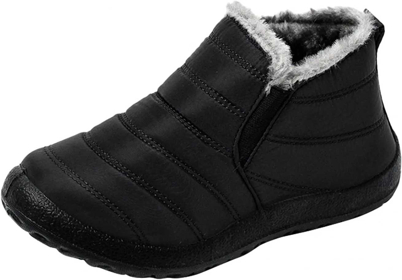 Hbeylia Winter Snow Boots Walking Shoes For Women Lightweight Waterproof Thermal Plush Fur Lined Slip On Flats Ankle Booties Soft Comfort Fleece Lining Warm Non Slip Walking Short Boots For Work Sport