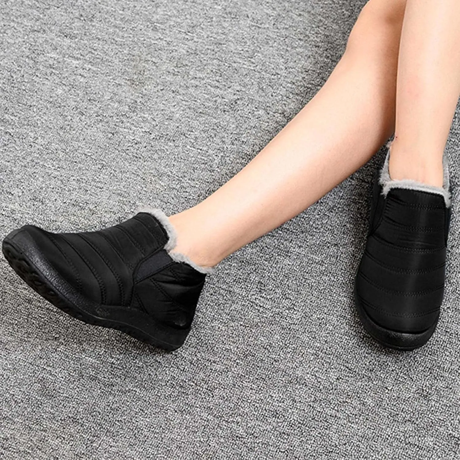 Hbeylia Winter Snow Boots Walking Shoes For Women Lightweight Waterproof Thermal Plush Fur Lined Slip On Flats Ankle Booties Soft Comfort Fleece Lining Warm Non Slip Walking Short Boots For Work Sport