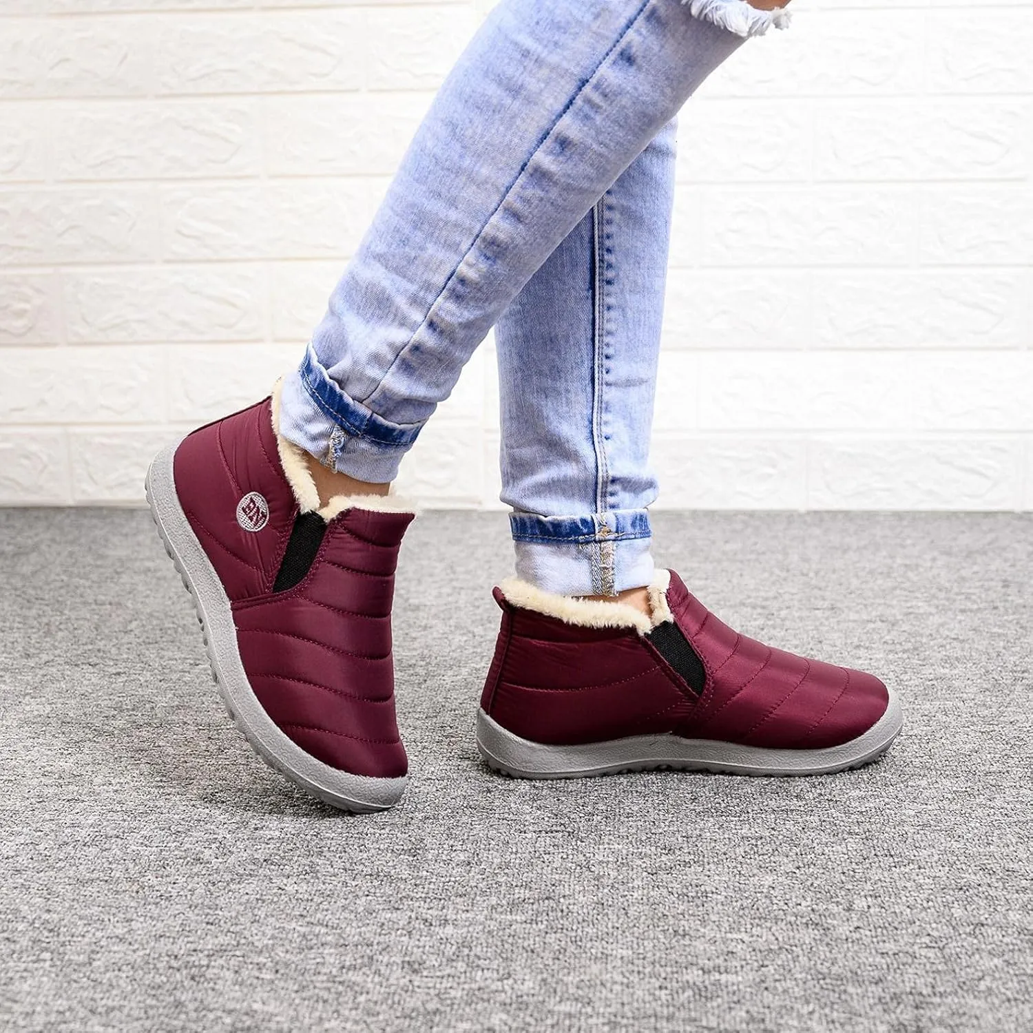 Hbeylia Winter Snow Boots With Fleece Lining For Women Lightweight Waterproof Faux Plush Fur Lined Non Slip Ankle Booties Soft Cozy Warm Ski Skiing Hiking Camping Short Boots For Ladies Cold Weather