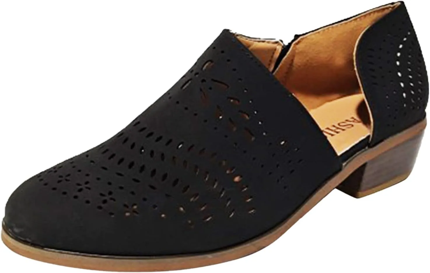 Hbeylia Women's Booties Boho Fashion Round Toe Hollow Out V Cut Slip On Chunky Mid Heels Ankle Boots Walking Shoes For Women Ladies Bohemian Beach Travel Sandals Shoes