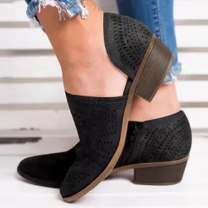 Hbeylia Women's Booties Boho Fashion Round Toe Hollow Out V Cut Slip On Chunky Mid Heels Ankle Boots Walking Shoes For Women Ladies Bohemian Beach Travel Sandals Shoes