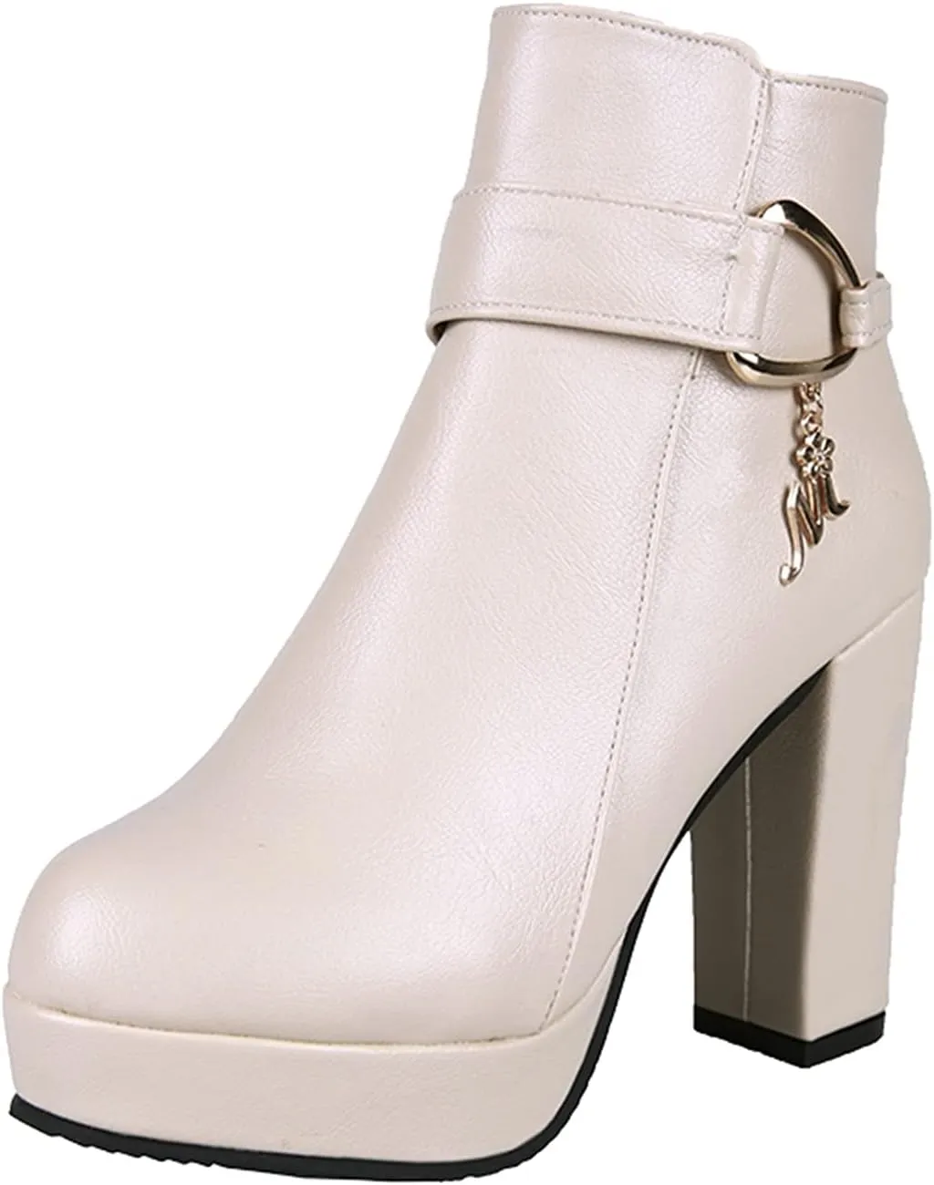 Hbeylia Women's Pump Platform Boots With Side Zipper Fashion Round Toe Chunky High Heels Wedge Ankle Booties Dress Short Boots For Women Ladies Wedding Christmas Halloween Party