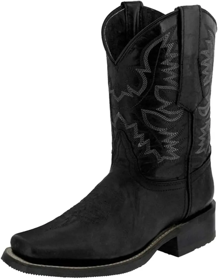Hbeylia Women's Western Cowboy Cowgirls Boots With Side Zipper Vintage Embroidery Round Toe Chunky Low Heels Wide Mid Calf Boots For Women Riding