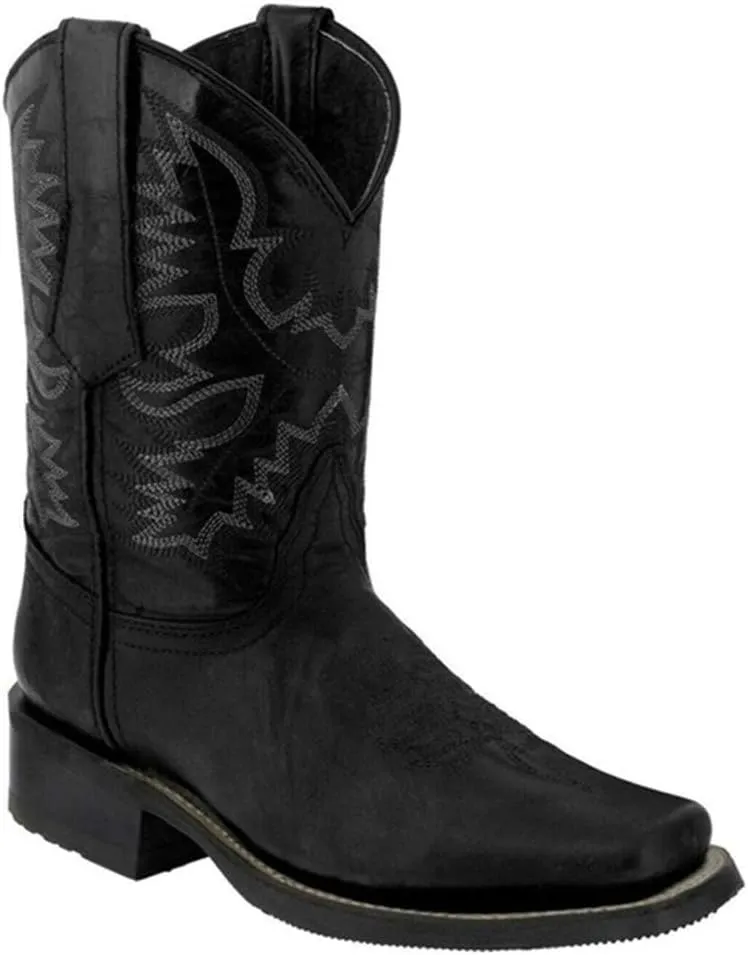 Hbeylia Women's Western Cowboy Cowgirls Boots With Side Zipper Vintage Embroidery Round Toe Chunky Low Heels Wide Mid Calf Boots For Women Riding