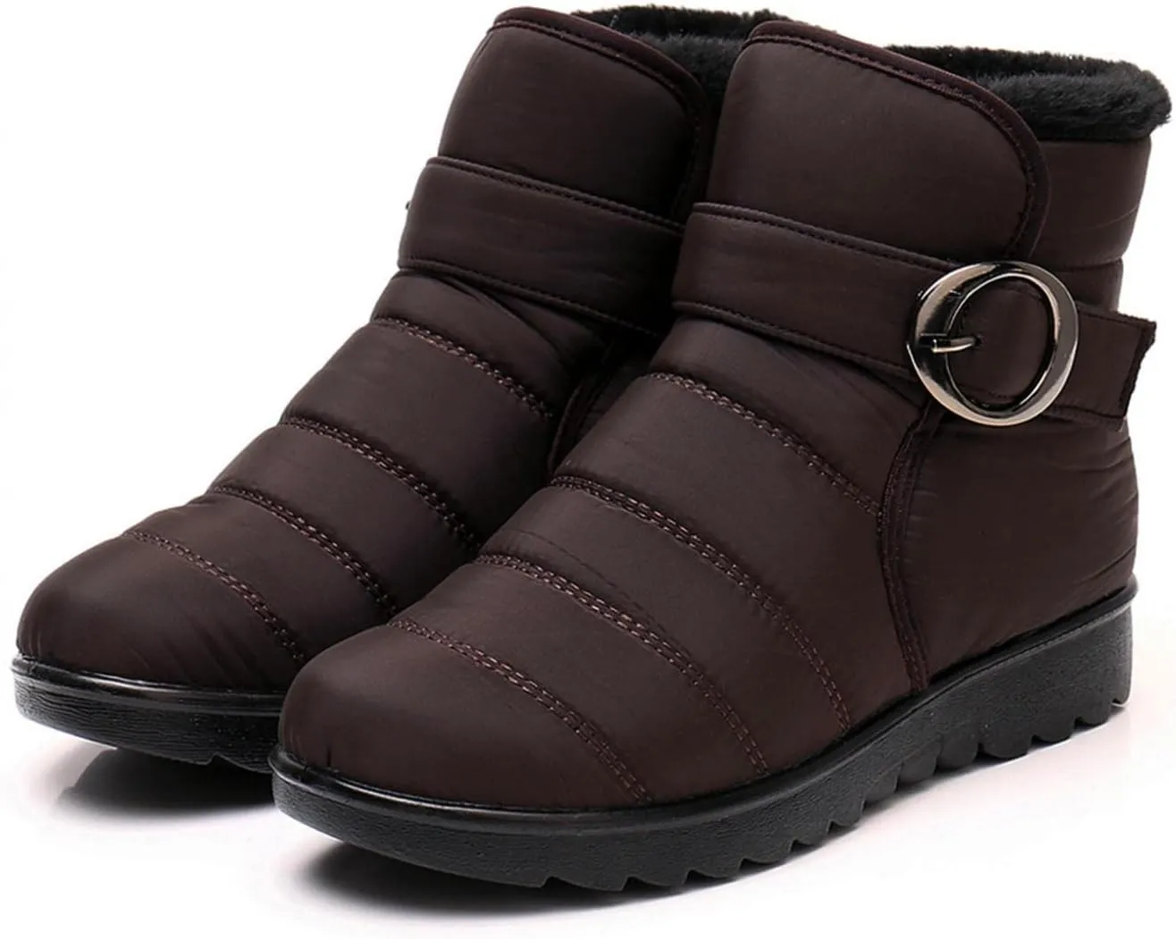 Hbeylia Women's Winter Snow Boots With Fleece Lined Soft Cozy Warm Waterproof Lightweight Plush Fur Lined Wedge Platform Non Slip Mid Calf Boots Cold Weather Thermal Ski Skiing Short Boots For Women