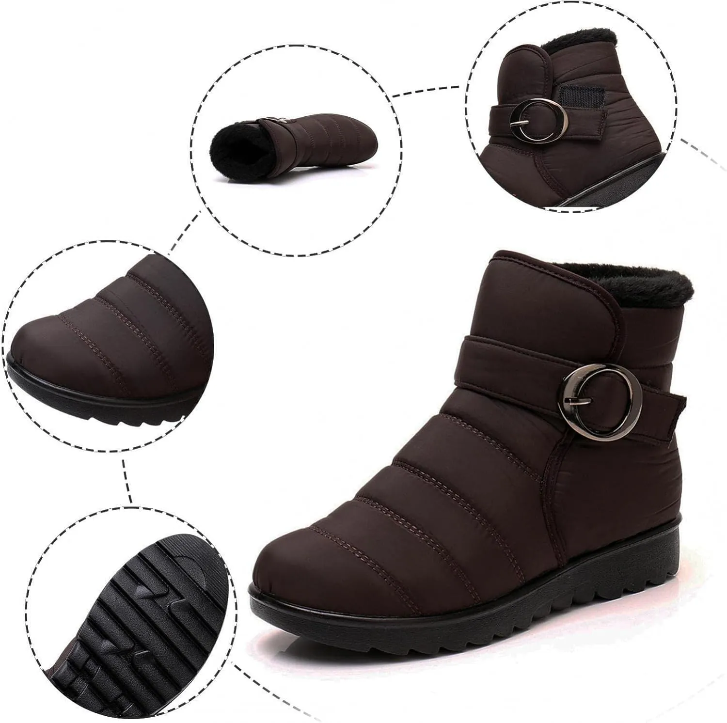 Hbeylia Women's Winter Snow Boots With Fleece Lined Soft Cozy Warm Waterproof Lightweight Plush Fur Lined Wedge Platform Non Slip Mid Calf Boots Cold Weather Thermal Ski Skiing Short Boots For Women