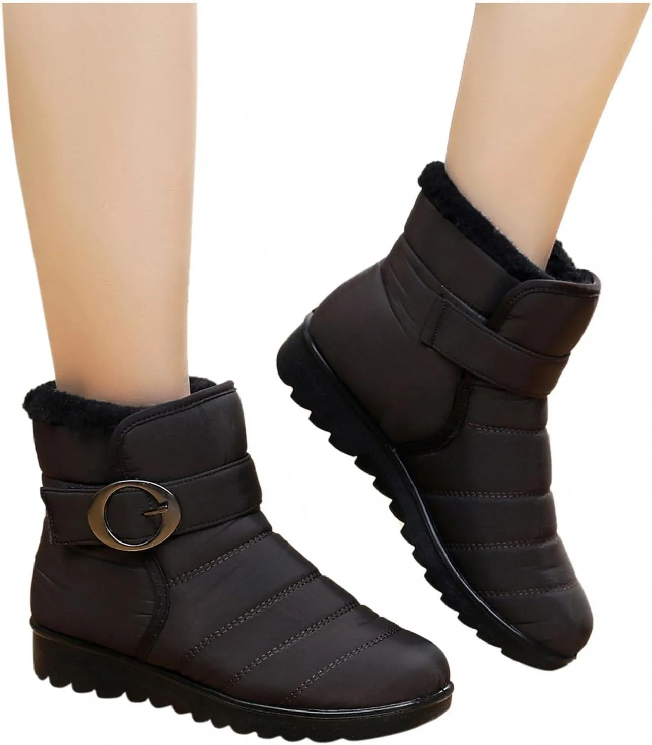 Hbeylia Women's Winter Snow Boots With Fleece Lined Soft Cozy Warm Waterproof Lightweight Plush Fur Lined Wedge Platform Non Slip Mid Calf Boots Cold Weather Thermal Ski Skiing Short Boots For Women