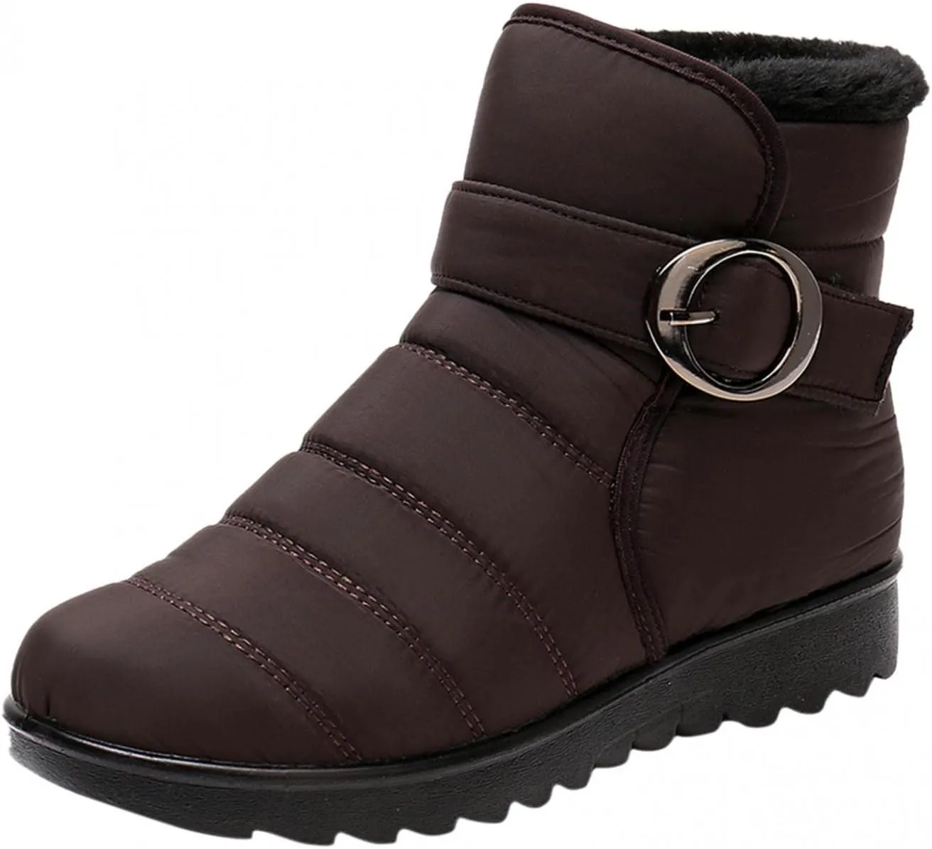 Hbeylia Women's Winter Snow Boots With Fleece Lined Soft Cozy Warm Waterproof Lightweight Plush Fur Lined Wedge Platform Non Slip Mid Calf Boots Cold Weather Thermal Ski Skiing Short Boots For Women