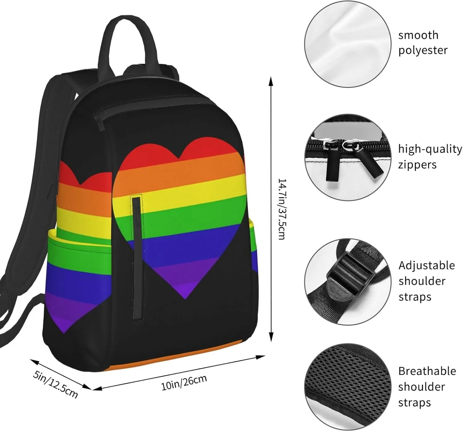 Heart LGBT Rainbow Gay Pride Travel Laptop Backpack Casual Backpacks Double Shoulder Daypack Notebook Rucksack Work Bags Sports Bag for Hiking Camping Beach