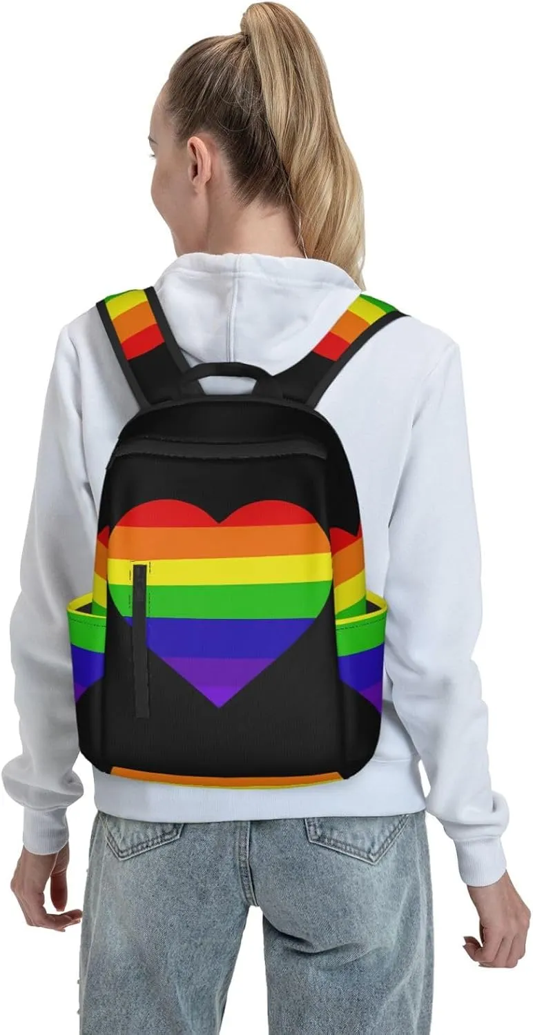 Heart LGBT Rainbow Gay Pride Travel Laptop Backpack Casual Backpacks Double Shoulder Daypack Notebook Rucksack Work Bags Sports Bag for Hiking Camping Beach