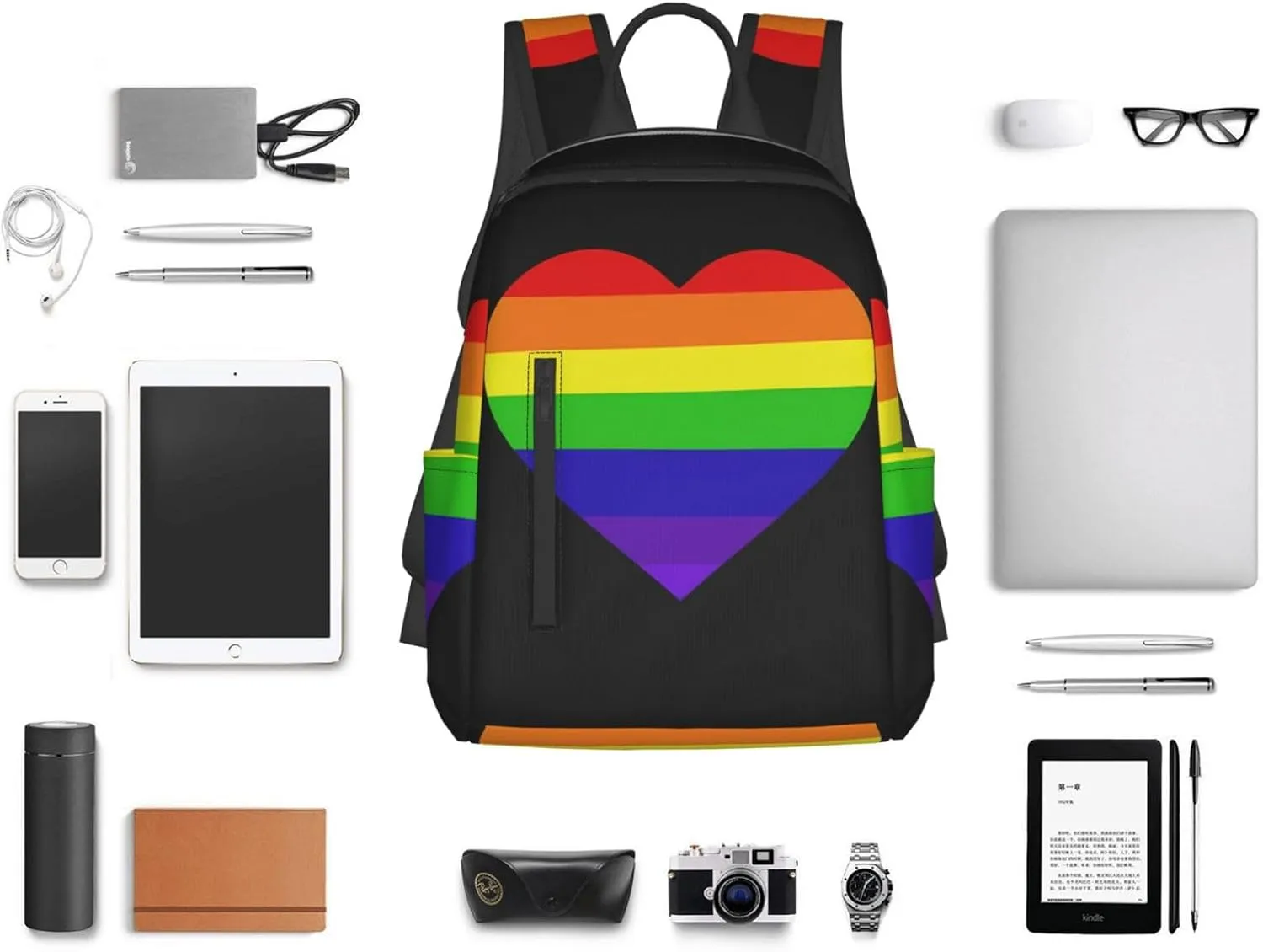 Heart LGBT Rainbow Gay Pride Travel Laptop Backpack Casual Backpacks Double Shoulder Daypack Notebook Rucksack Work Bags Sports Bag for Hiking Camping Beach