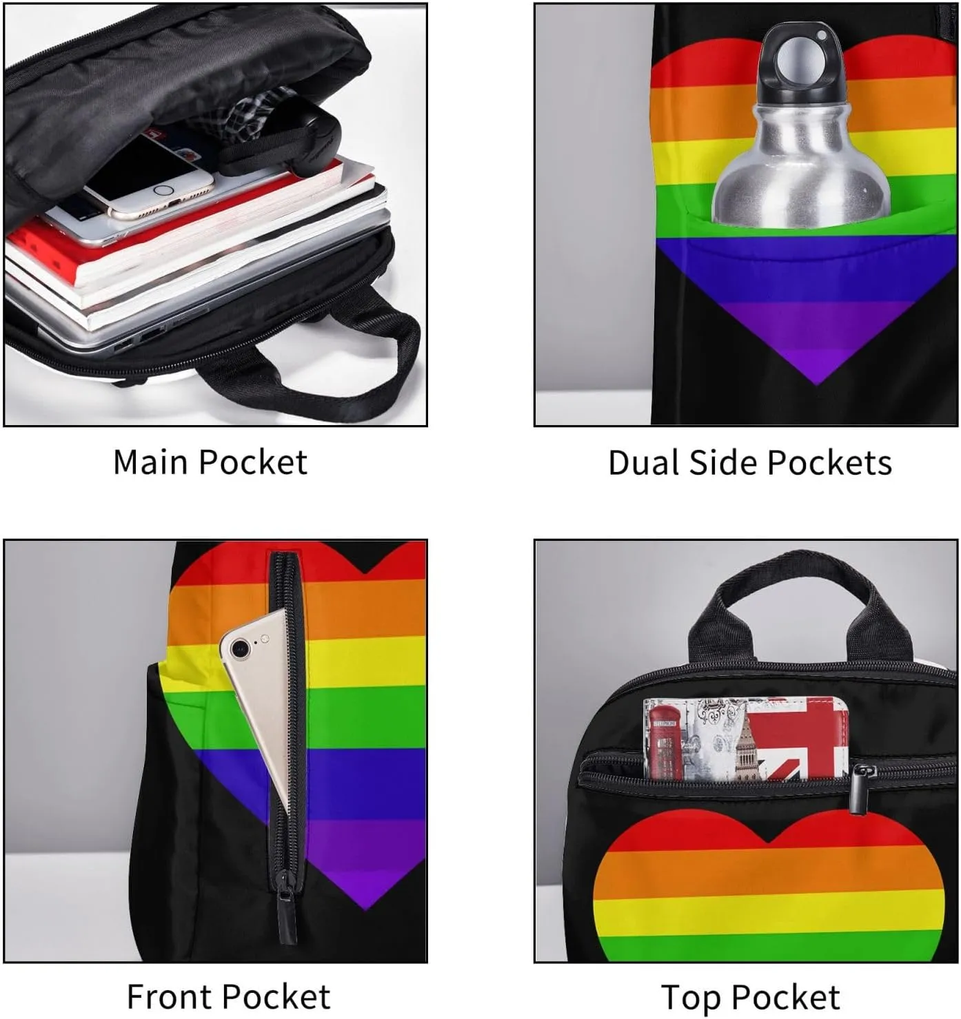 Heart LGBT Rainbow Gay Pride Travel Laptop Backpack Casual Backpacks Double Shoulder Daypack Notebook Rucksack Work Bags Sports Bag for Hiking Camping Beach