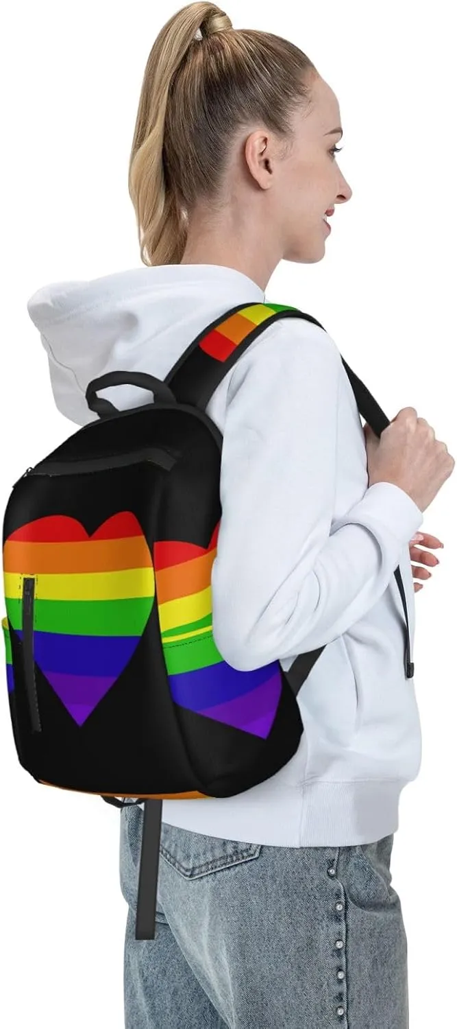 Heart LGBT Rainbow Gay Pride Travel Laptop Backpack Casual Backpacks Double Shoulder Daypack Notebook Rucksack Work Bags Sports Bag for Hiking Camping Beach