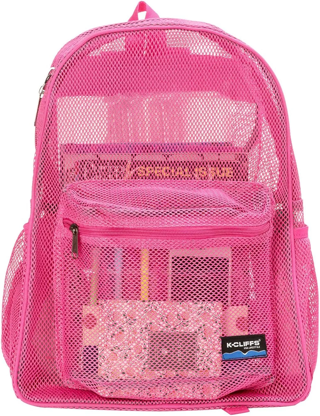 Heavy Duty Classic Gym Student Mesh See Through Netting Backpack | Padded Straps | Hot Pink
