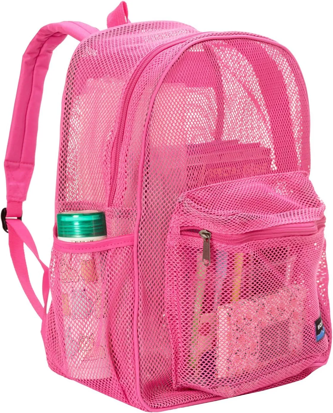 Heavy Duty Classic Gym Student Mesh See Through Netting Backpack | Padded Straps | Hot Pink