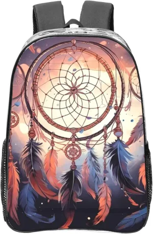 Heavy Duty Clear Backpack for Women Men PVC Transparent College Bag 16 inch Native American Dream Catcher Casual Daypack