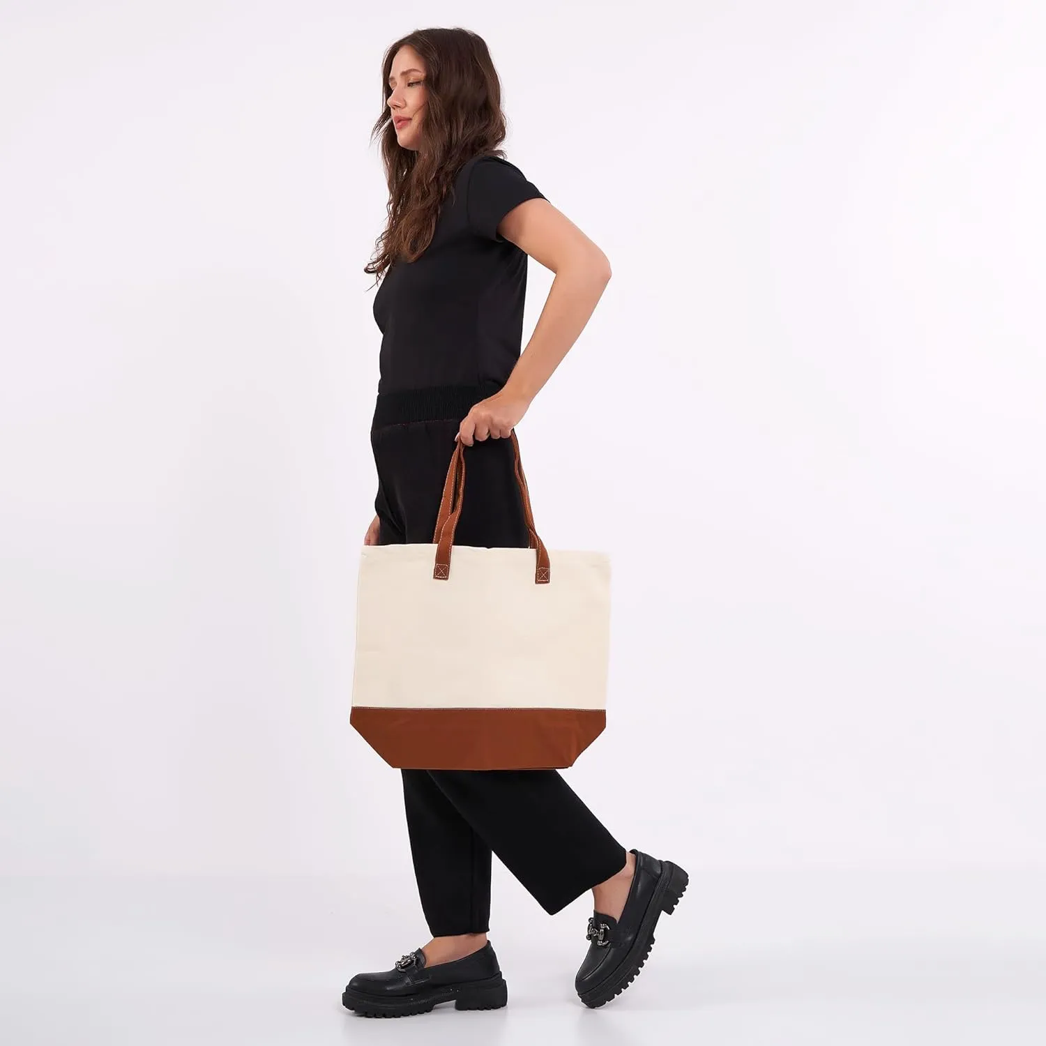 HIFA Personalized Custom Tote Bag for Women, Canvas Tote Bag - Zipper Closure, Extra Inner Pocket - Multipurpose Shoulder Bag