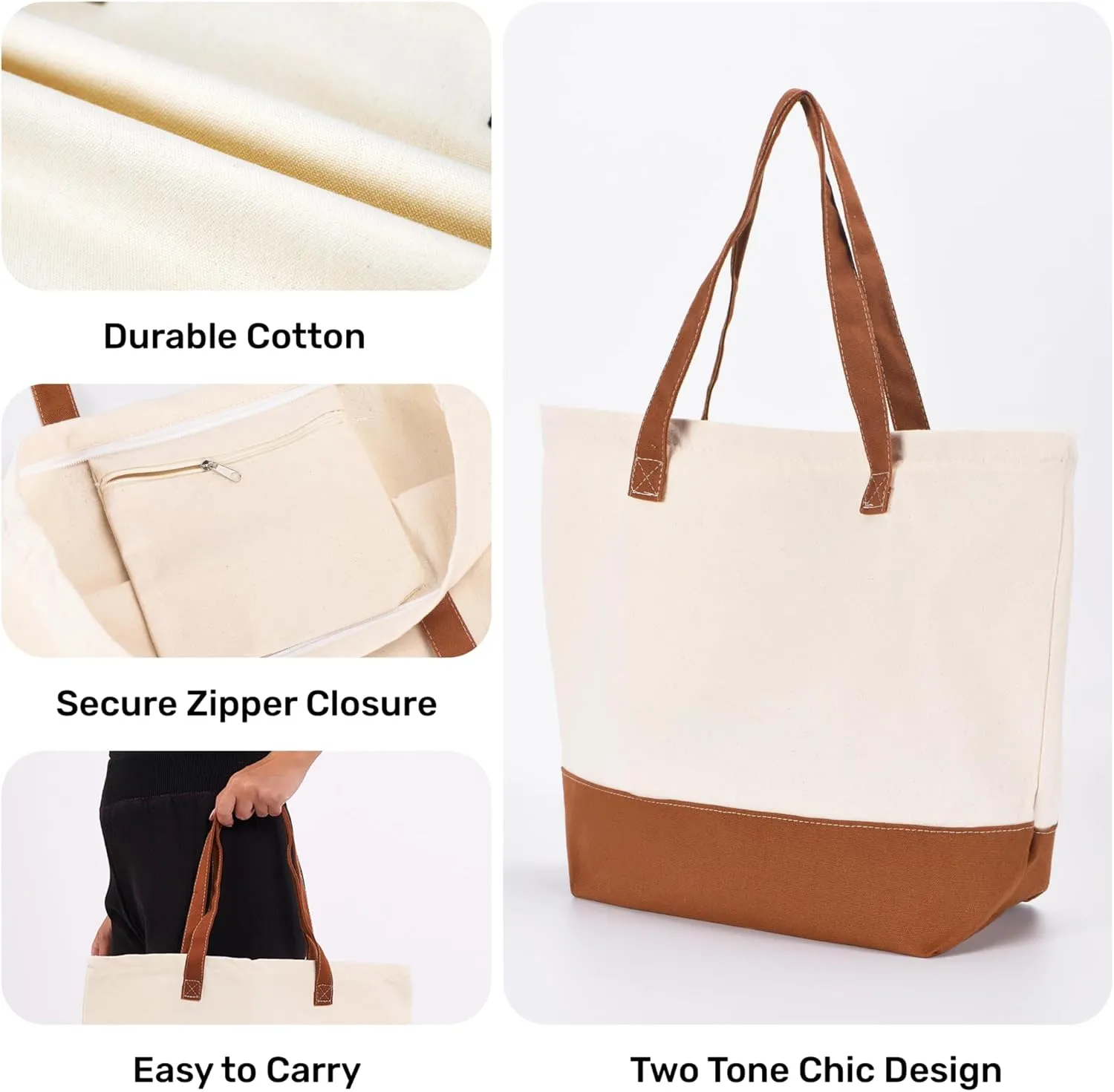 HIFA Personalized Custom Tote Bag for Women, Canvas Tote Bag - Zipper Closure, Extra Inner Pocket - Multipurpose Shoulder Bag