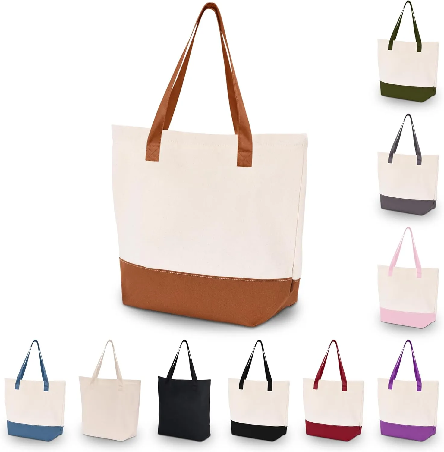HIFA Personalized Custom Tote Bag for Women, Canvas Tote Bag - Zipper Closure, Extra Inner Pocket - Multipurpose Shoulder Bag