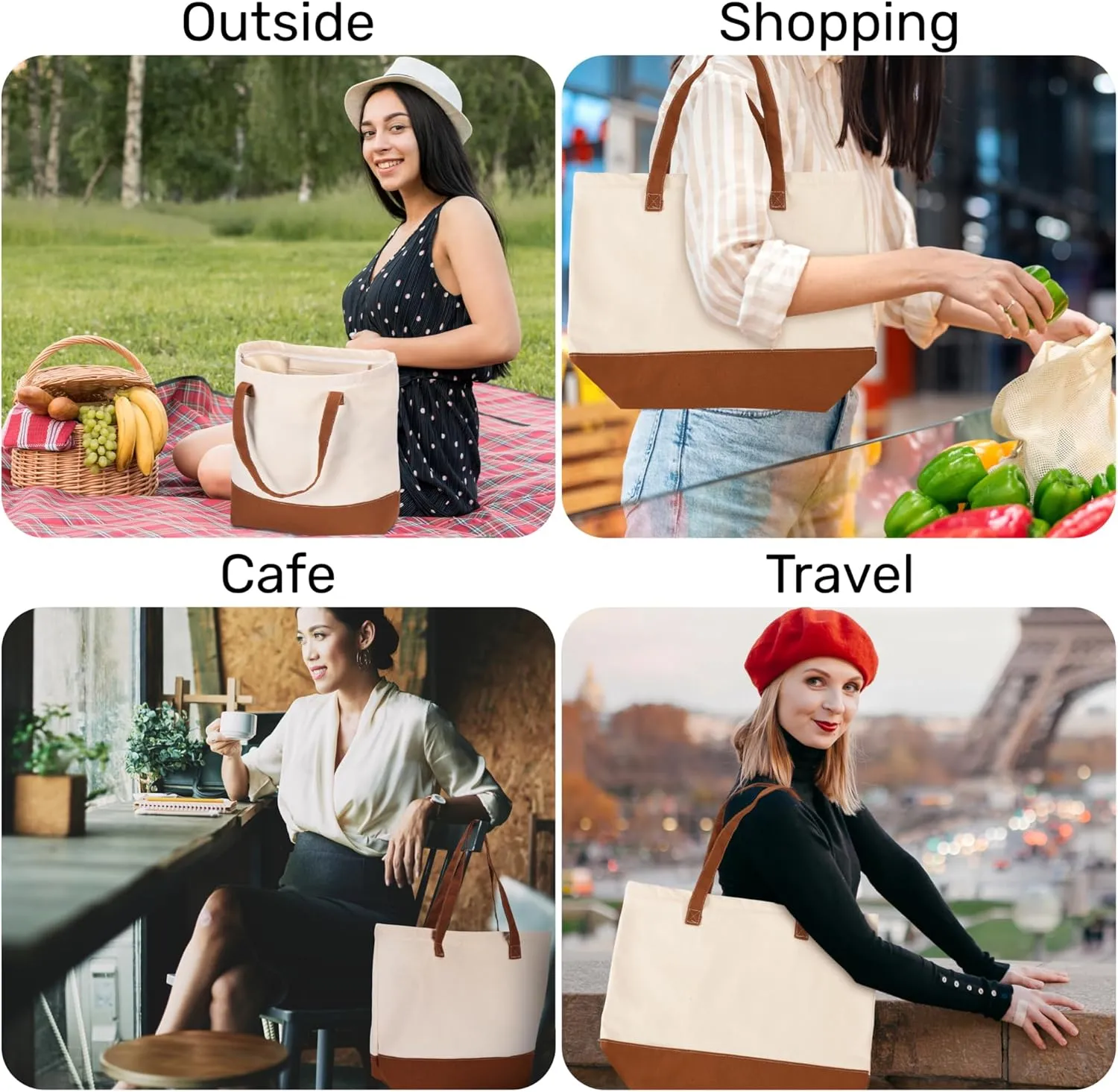 HIFA Personalized Custom Tote Bag for Women, Canvas Tote Bag - Zipper Closure, Extra Inner Pocket - Multipurpose Shoulder Bag