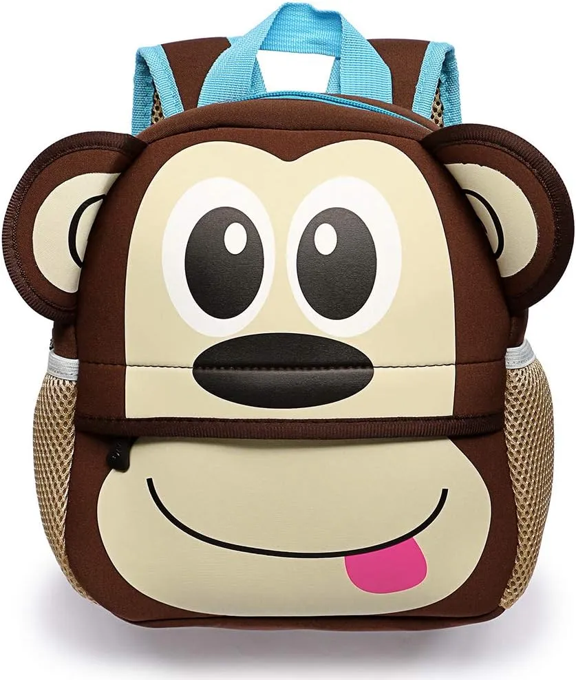Hipiwe Little Kid Toddler Backpack Baby Boys Girls Kindergarten Pre School Bags Cute Neoprene Cartoon Backpacks (Monkey)
