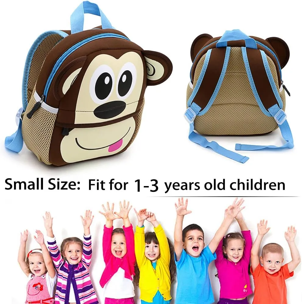 Hipiwe Little Kid Toddler Backpack Baby Boys Girls Kindergarten Pre School Bags Cute Neoprene Cartoon Backpacks (Monkey)