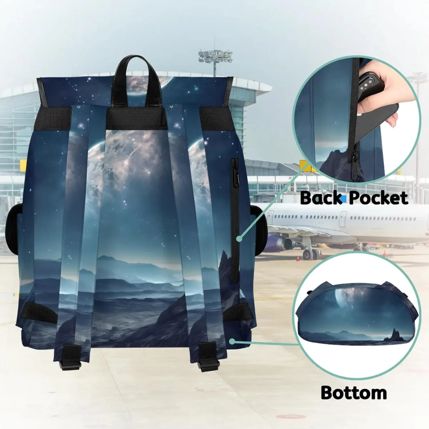 Honeybaby Vintage Waterproof Laptop Backpack for Men/Women Travel Essentials Backpack Expandable Carry On Bag with Anti-Theft Compartment Fits 15" Notebook Distant Planet