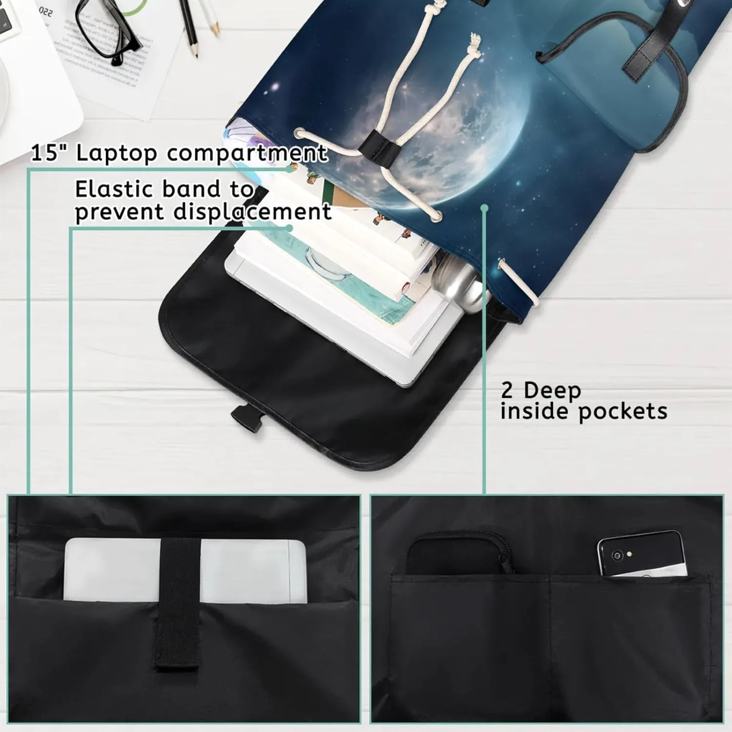 Honeybaby Vintage Waterproof Laptop Backpack for Men/Women Travel Essentials Backpack Expandable Carry On Bag with Anti-Theft Compartment Fits 15" Notebook Distant Planet