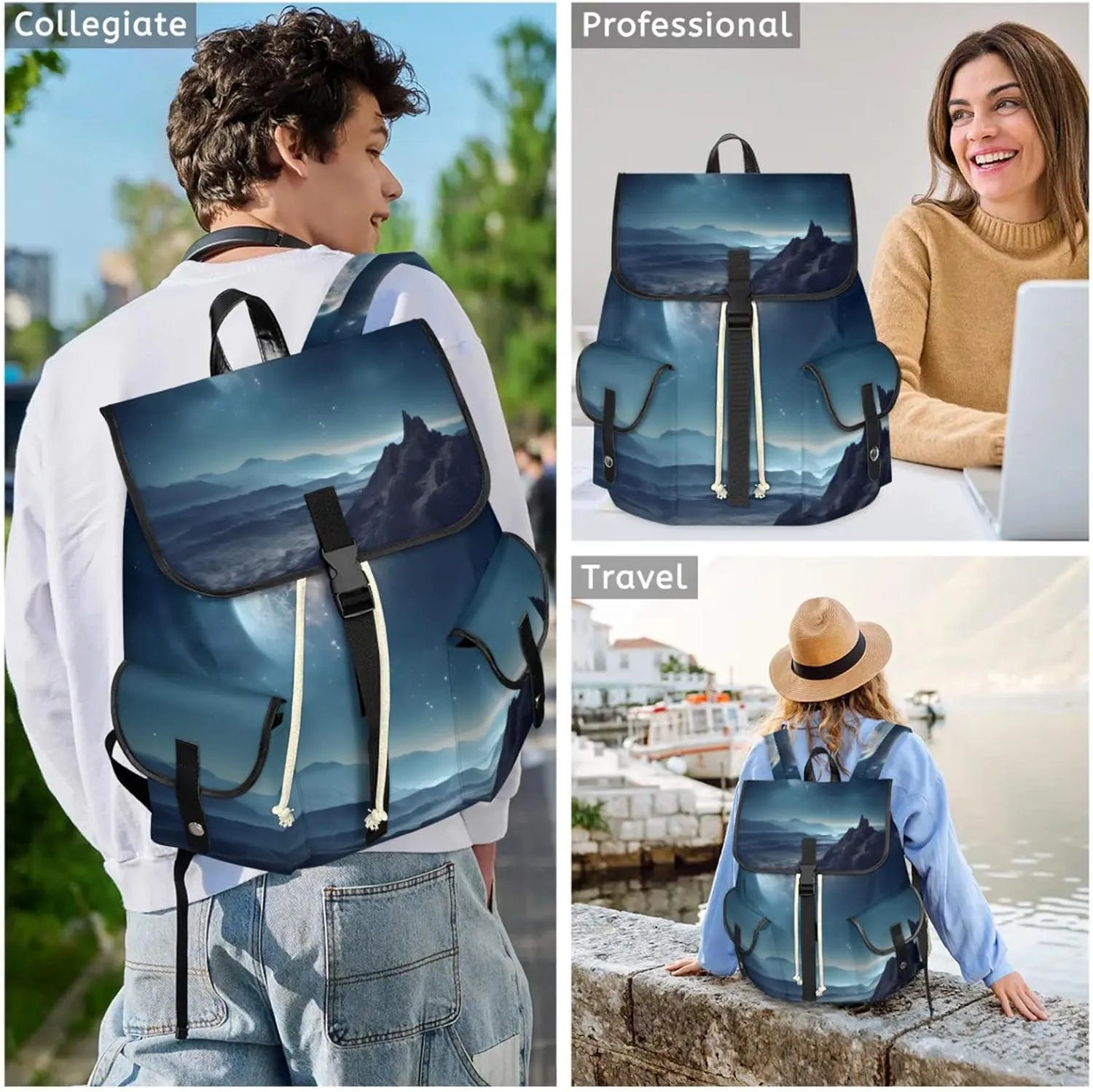 Honeybaby Vintage Waterproof Laptop Backpack for Men/Women Travel Essentials Backpack Expandable Carry On Bag with Anti-Theft Compartment Fits 15" Notebook Distant Planet