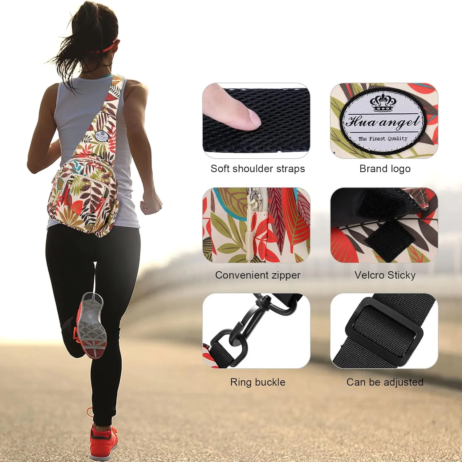 HUA ANGEL Floral Sling Bag, Small Lightweight Crossbody Shoulder Chest Bag for Men & Women Compact Travel Hiking Mini Daypack