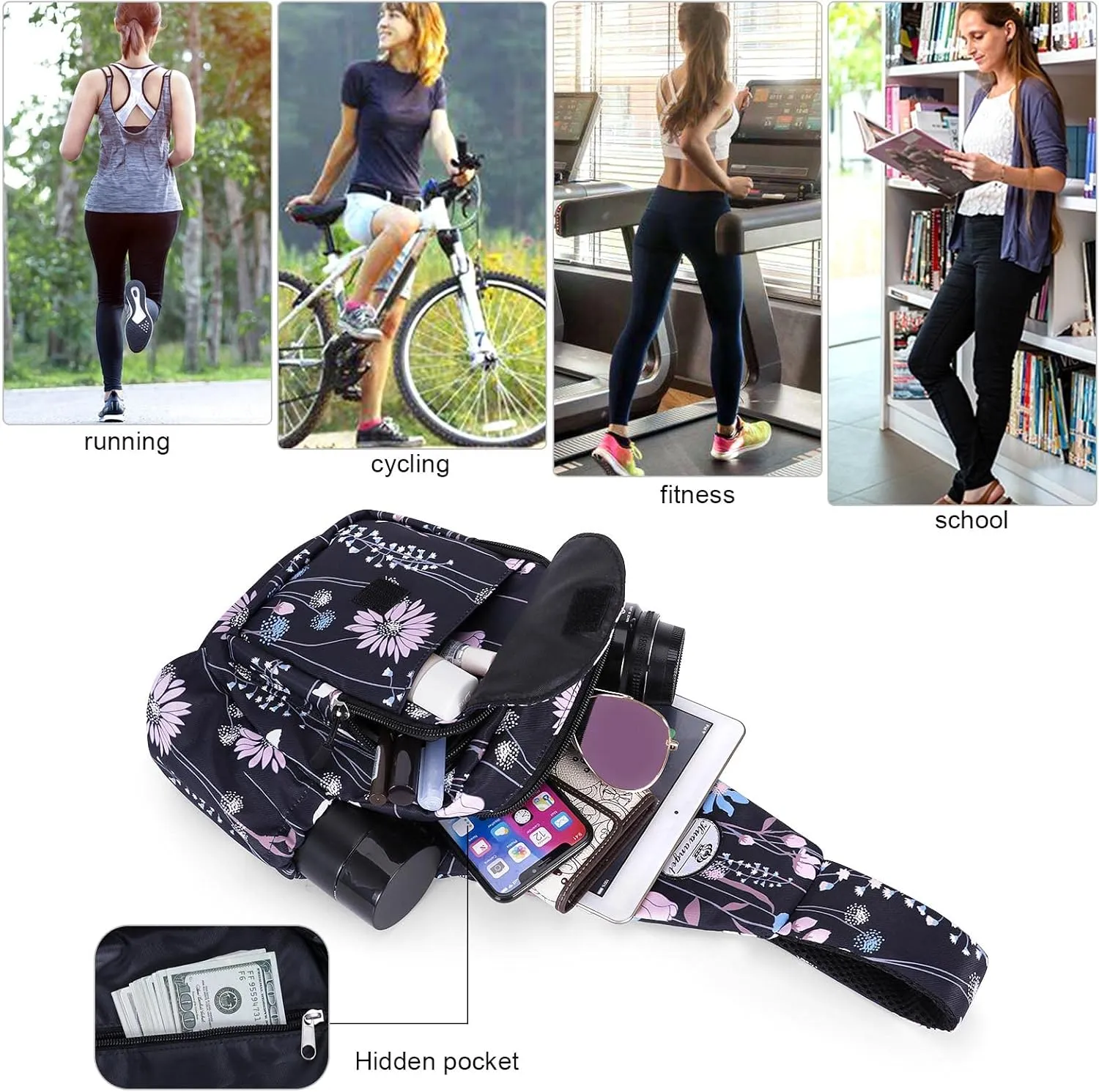 HUA ANGEL Floral Sling Bag, Small Lightweight Crossbody Shoulder Chest Bag for Men & Women Compact Travel Hiking Mini Daypack