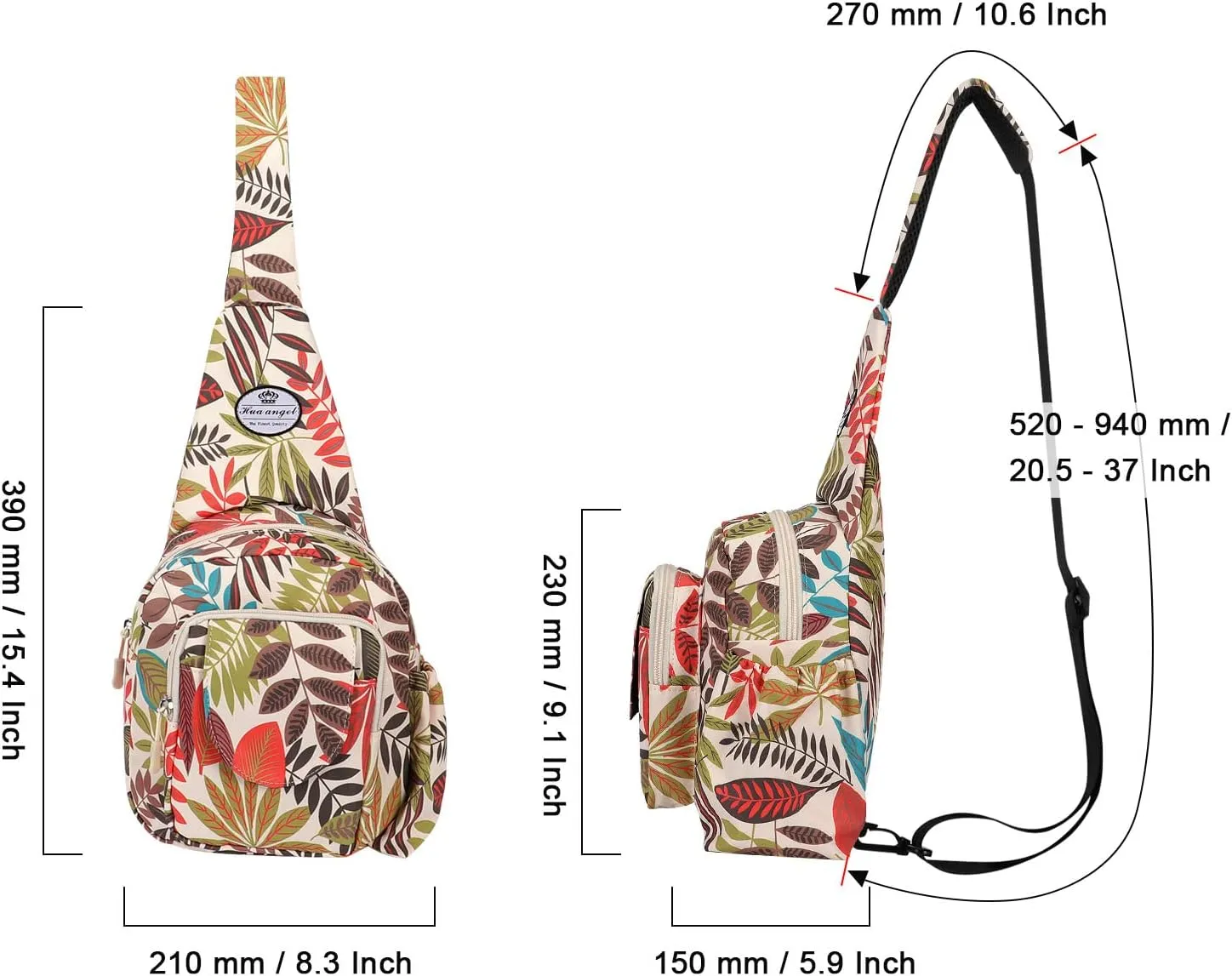 HUA ANGEL Floral Sling Bag, Small Lightweight Crossbody Shoulder Chest Bag for Men & Women Compact Travel Hiking Mini Daypack