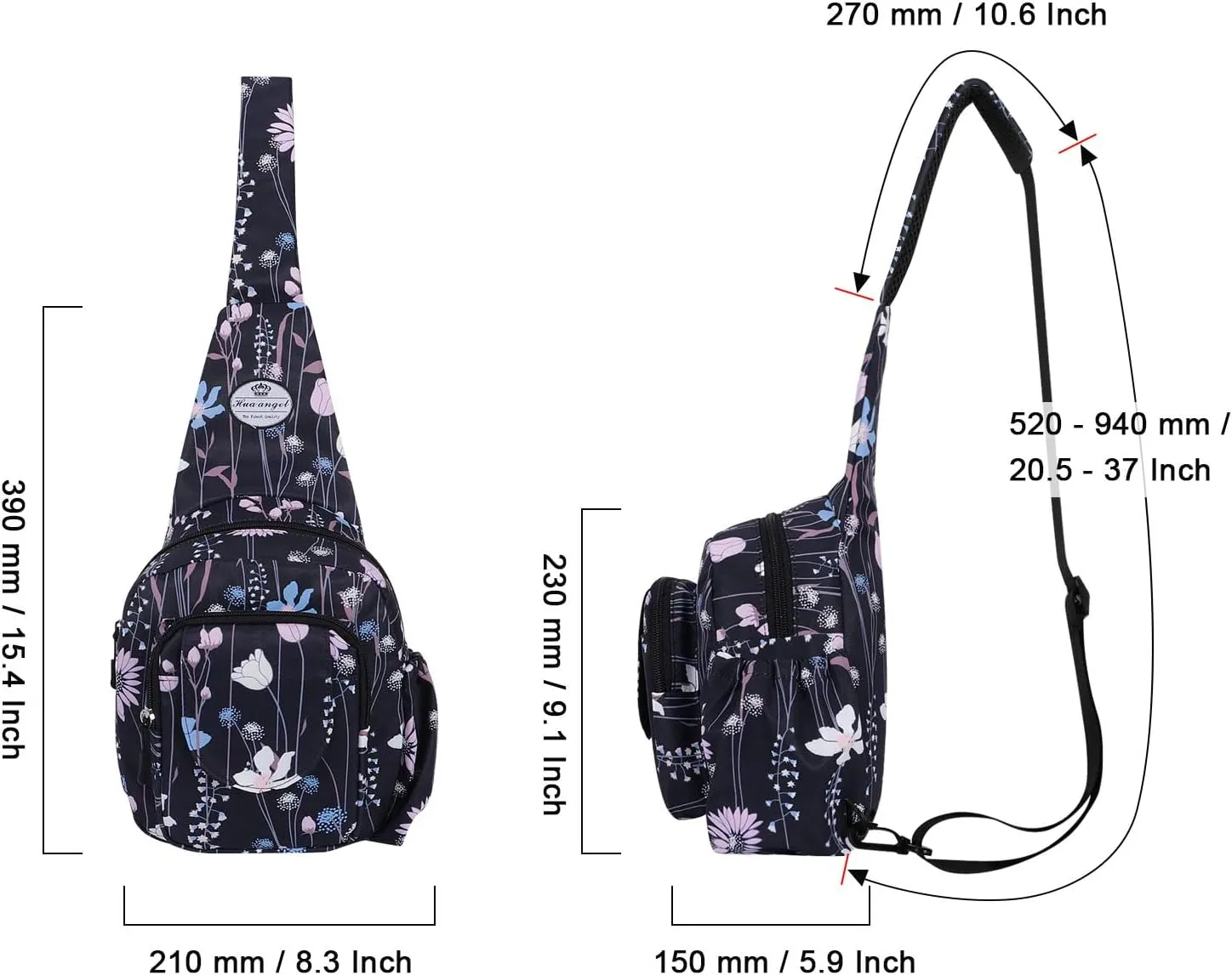 HUA ANGEL Floral Sling Bag, Small Lightweight Crossbody Shoulder Chest Bag for Men & Women Compact Travel Hiking Mini Daypack