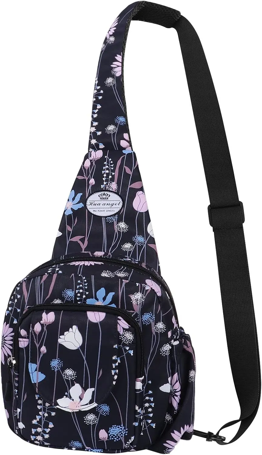 HUA ANGEL Floral Sling Bag, Small Lightweight Crossbody Shoulder Chest Bag for Men & Women Compact Travel Hiking Mini Daypack