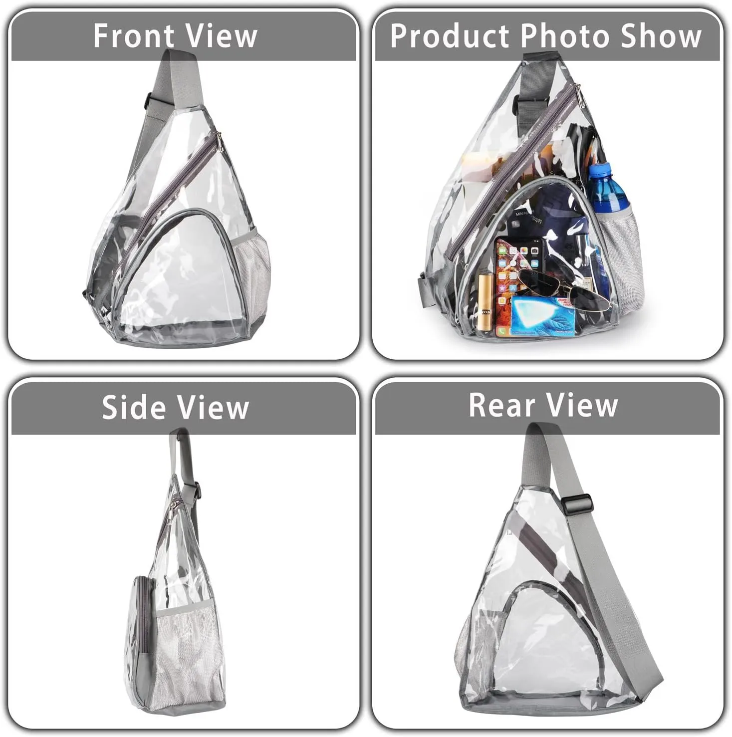 HULISEN Clear Sling Bag, Clear Bag Stadium Approved, Transparent Shoulder Crossbody Backpack Chest Casual Daypack