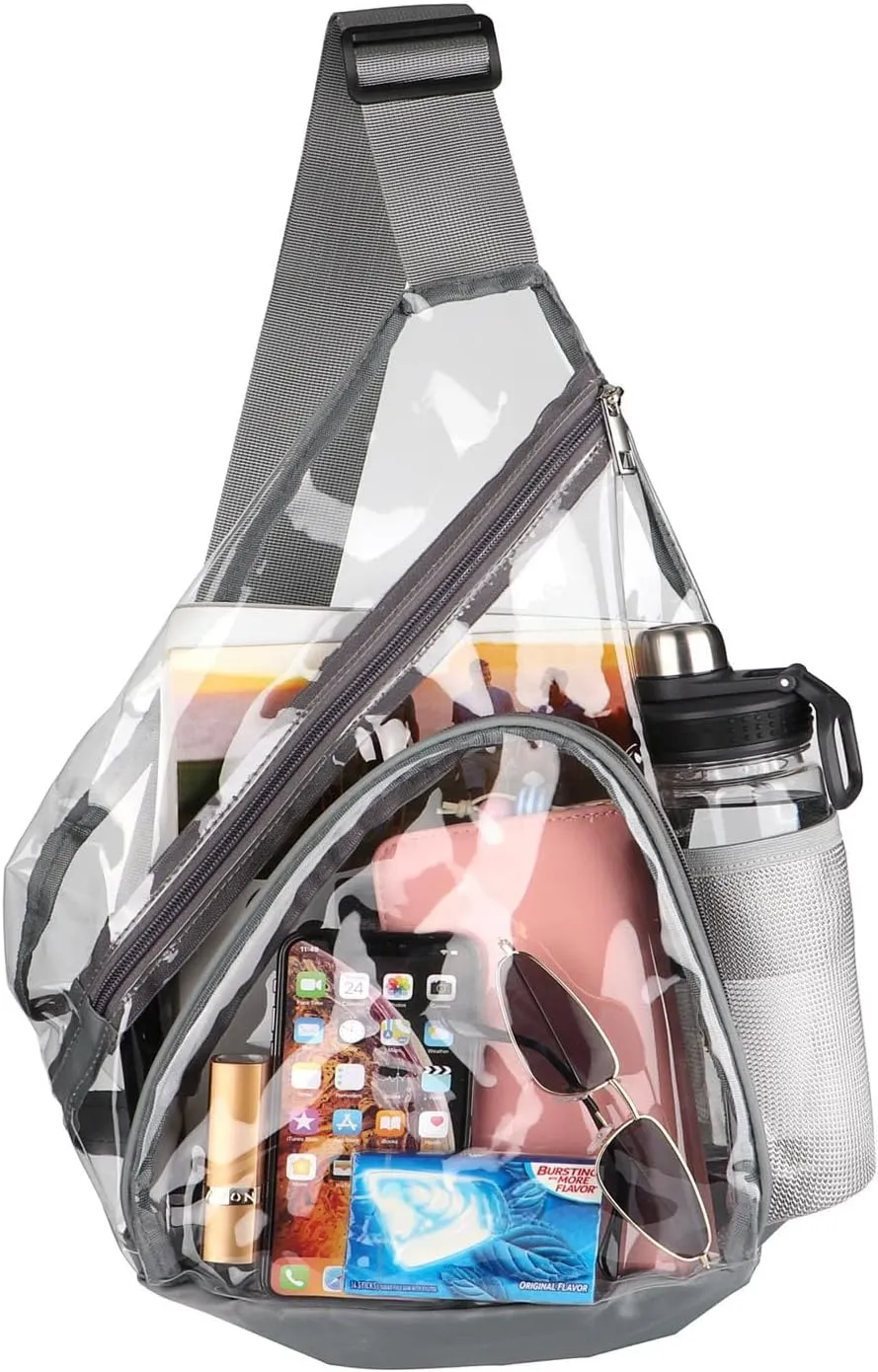 HULISEN Clear Sling Bag, Clear Bag Stadium Approved, Transparent Shoulder Crossbody Backpack Chest Casual Daypack