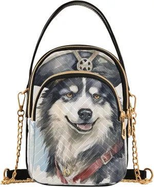 Husky Wearing a Pirate Hat Women's Crossbody Bag, Small Bag with Shoulder Strap, Fall Crossbody Purse